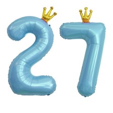YFHVJTKO 40 Inch Number 27 Blue Crown Balloon Set,27th Celebration Decoration...