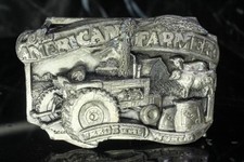THE AMERICAN FARMER FEEDS THE WORLD TRACTOR ENAMEL BELT BUCKLE
