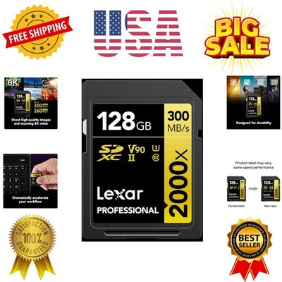 128GB Professional 2000x SD Card, UHS-II, C10, U3, V90, Full HD, 8K, Up To 30...
