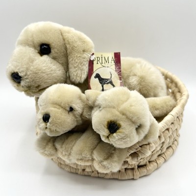 E&J Prima Classique Golden Retriever Dog & Puppies In Basket Plush Stuffed