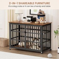Large Dog Crate Furniture Style Wooden Kennel Cage, Rustic Brown, Heavy Duty