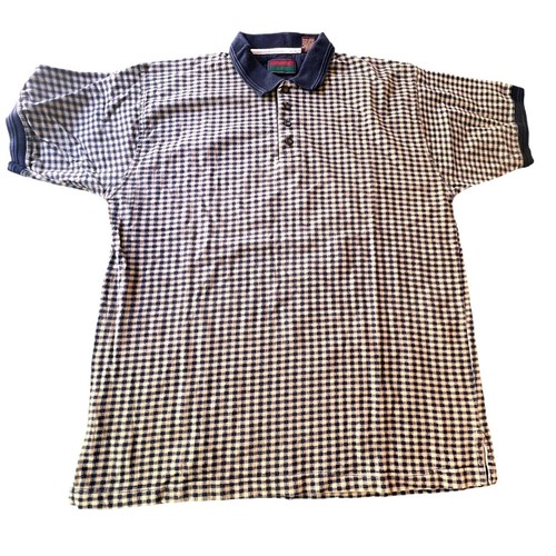 Cougar LTD Polo Shirt Mens XL Navy Tan Gingham Good Vintage Cotton Plaid - Picture 1 of 6
