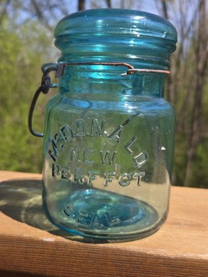 Error Jar. PERFFCT SEAL.  Pint McDonald New Perffct Fruit Ball Blue Mint  Complt