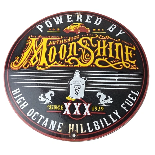 Vintage Moon Shine Sign - Hot Rod Hillbilly Fuel Octane Gas Porcelain Sign