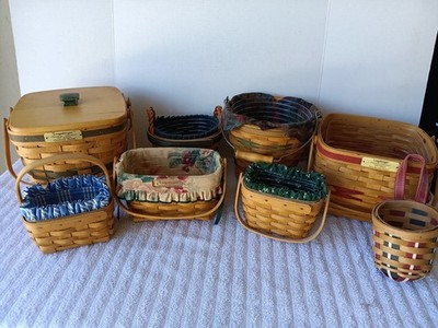 Longaberger Basket Lot Set of 8 Woven Wood Baskets 90s/2000s