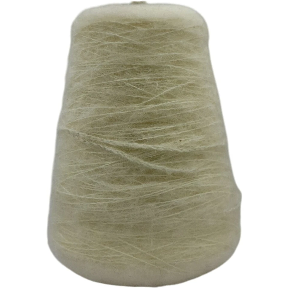Vintage 1980s Cream Off White Fuzzy Wool Blend Yarn Cone - Image 4 of 4