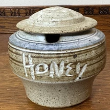 Handmade Pottery Honey Pot Jar with Lid Stoneware Rustic Speckled Glaze 5”