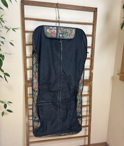 VERDI Floral Tapestry Hanging Garment Bag w/ Hook & Zipper, Black Trim