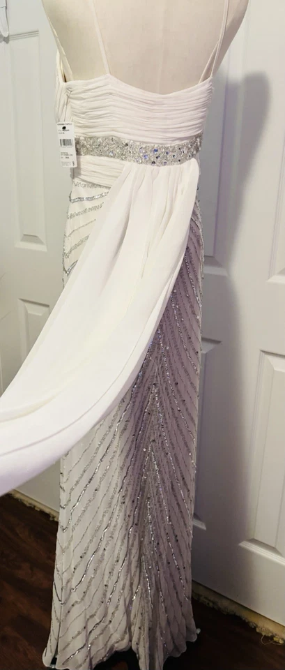 Nuevo con etiquetas Vestido de Noche Formal Adrianna Papell Talla 8 Blanco Lentejuelas Foto 4 de 4