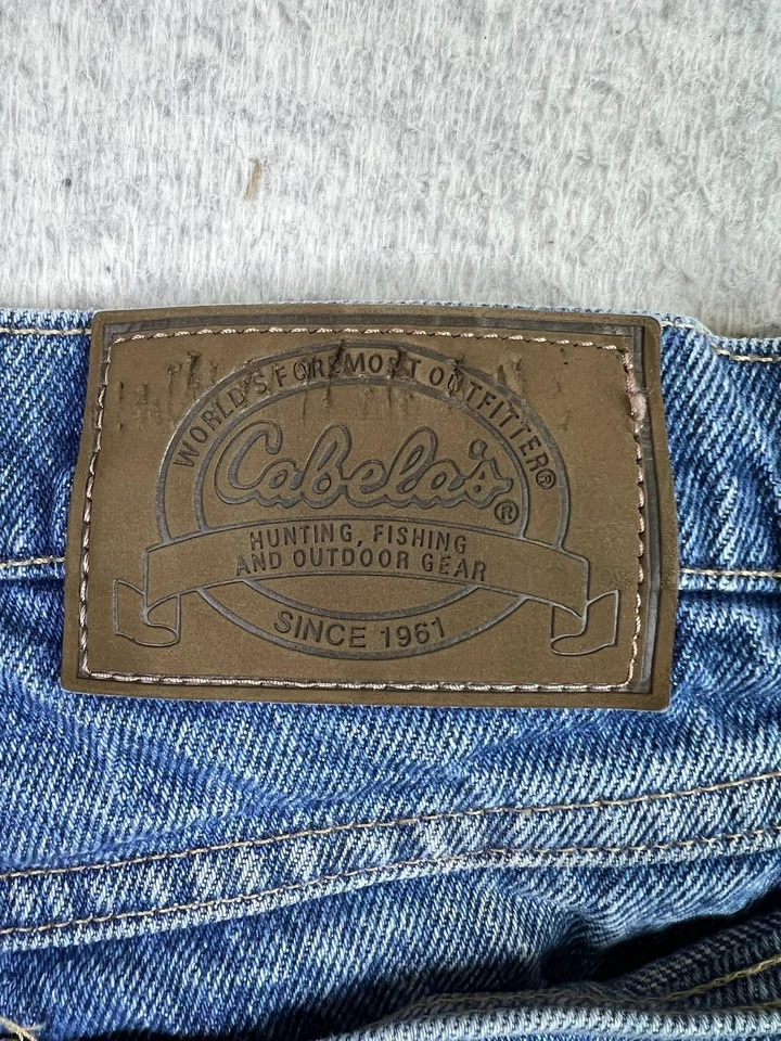 Cabelas Jeans Mens 32x32 Blue Flannel Lined Denim Outdoor Work Pants Hunting - Image 3 of 4