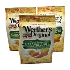 Lot of 3 Bags 8.57oz Each Werther's Original Harvest Caramel Apple Soft 5/31/26