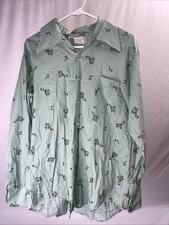 VINTAGE 70 s 1970 s Green Button Shirt Men s Sz 16 - 16.5 Hippie, Retro, Disco