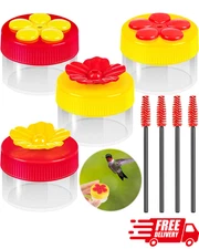 4Pcs Mini Handheld Hummingbird Feeder with Flower Design & Cleaning Brushes