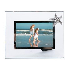 Pewter Starfish Glass Picture Photo Frame Beach Coastal Tropical Ocean Vacati...