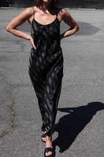 Vtg 90s Black Striped Maxi Slip Dress Nightgown Satin Skirt Boho