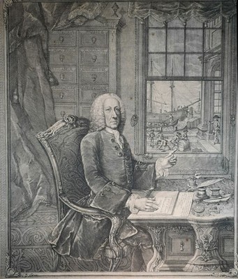 Original Kupferstich 1763. Porträt Pierre His, Hamburger Kaufmann. Johann C. Got
