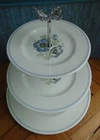 3 tier XL cake stand Wedgwood Glen Mist - blue poppies Silver Butterfly handle