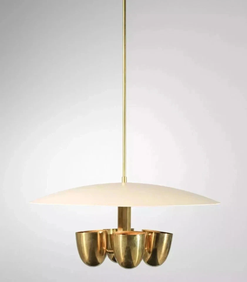 Candelabro Sputnik antigo meados do século vintage 4 luzes moderno pingente latão bruto - Imagem 2 de 4