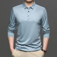 Men's Outdoor Solid Warm Winter Soft Classic Long Sleeve Polo Shirt