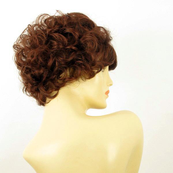 Perruque Courte Bouclée Châtain Cuivré Intense - Taille Moyenne, Synthétique - Neuf Avec étiquettes