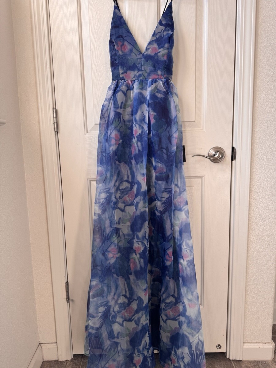 NWOT Lulus Bloom Wildly Navy Blue Floral Organza Maxi Dress XS | eBay