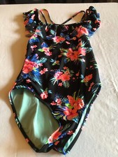 SO Sonoma Girls 14 Black Floral Tropical Swimsuit One Piece