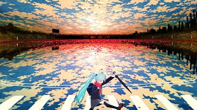 Anime school uniform vocaloid clouds looking away sky Playmat Gaming Mat
