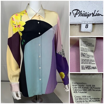 3.1 PHILLIP LIM SILK FLORAL MULTI-COLOR BEADED LONG SLEEVES BLOUSE SIZE 8