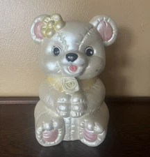 Quilted Ceramic Baby Teddy Bear Coin Piggy Bank Vintage 9" Kmart W/ Stopper