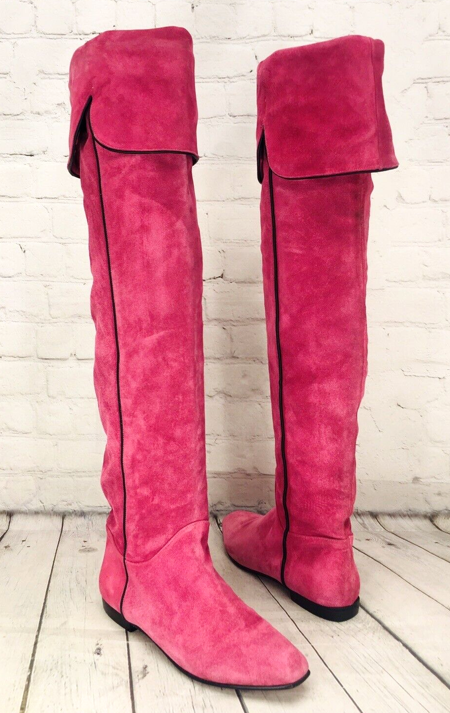 Stivali alti donna Saint Laurent taglia 7 5 M pelle scamosciata rosa caldo sopra il ginocchio