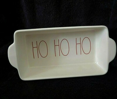 RAE DUNN MAGENTA HO HO HO CERAMIC DISH LOAF PAN GIFT IDEA CHRISTMAS DECOR WHITE