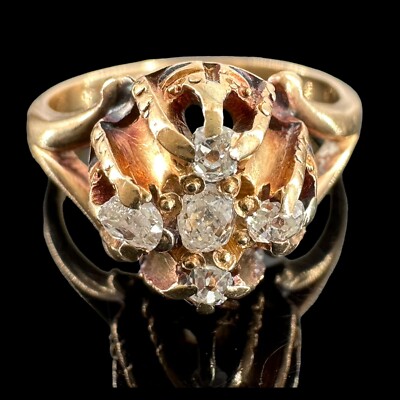 antique victorian 14k yellow gold old mine cut diamond cluster ring sz 5 3.9 g