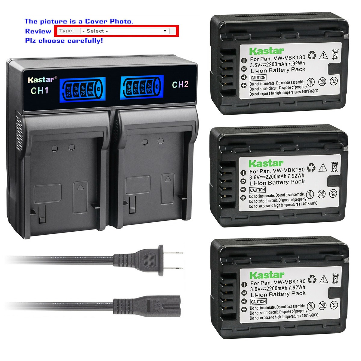 Kastar Battery LCD Rapid Charger for Panasonic VW-VBK180 & HC