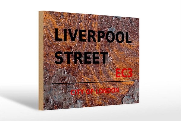 Holzschild London 30X20Cm City Liverpool Street EC3 Holz Deko Schild Wooden Sign-image