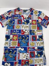 SESAME STREET Women s Medical Scrub Top Cookie Monster Size XS Pre-owned, VGC