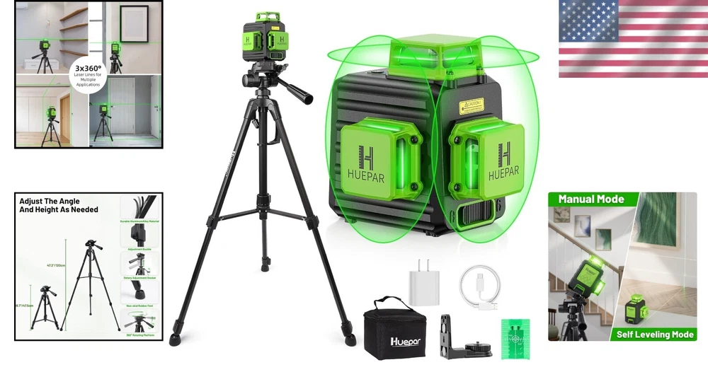 Professional 3x360° Green Laser Level with 47" Tripod - Precision Layout Tool