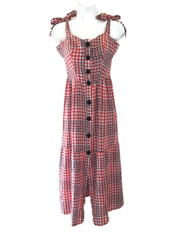 Urban Outfitters Red Plaid Overall Dress Red Women's Size Small