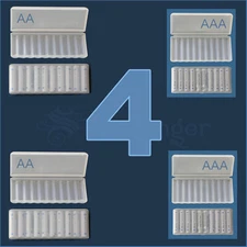 4-Pack BATTERY STORAGE CASE Holder Organizer Box :Each Holds 10 AA AAA Batteries