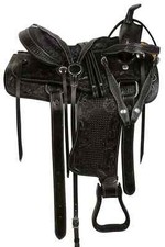 Beautiful Black Premium Saddle Leather Western For Pleasure Trail Horse Size 15"
