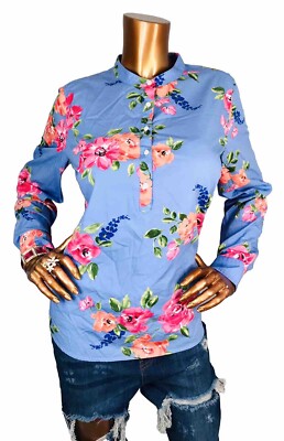 Talbots M Top Floral Long Sleeves 1/2 Button Up Blouse Shirt Soft