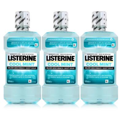Listerine Mundspülung Cool Mint 500ml - Milder Geschmack (3er Pack)