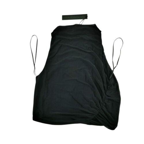 Sleek Black Ruched Side Halter Crop Top Spaghetti Straps Summer Tank Size M