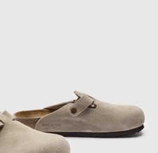 Birkenstock Boston Soft Footbed Taupe Suede Leather Unisex's Clog Shoes