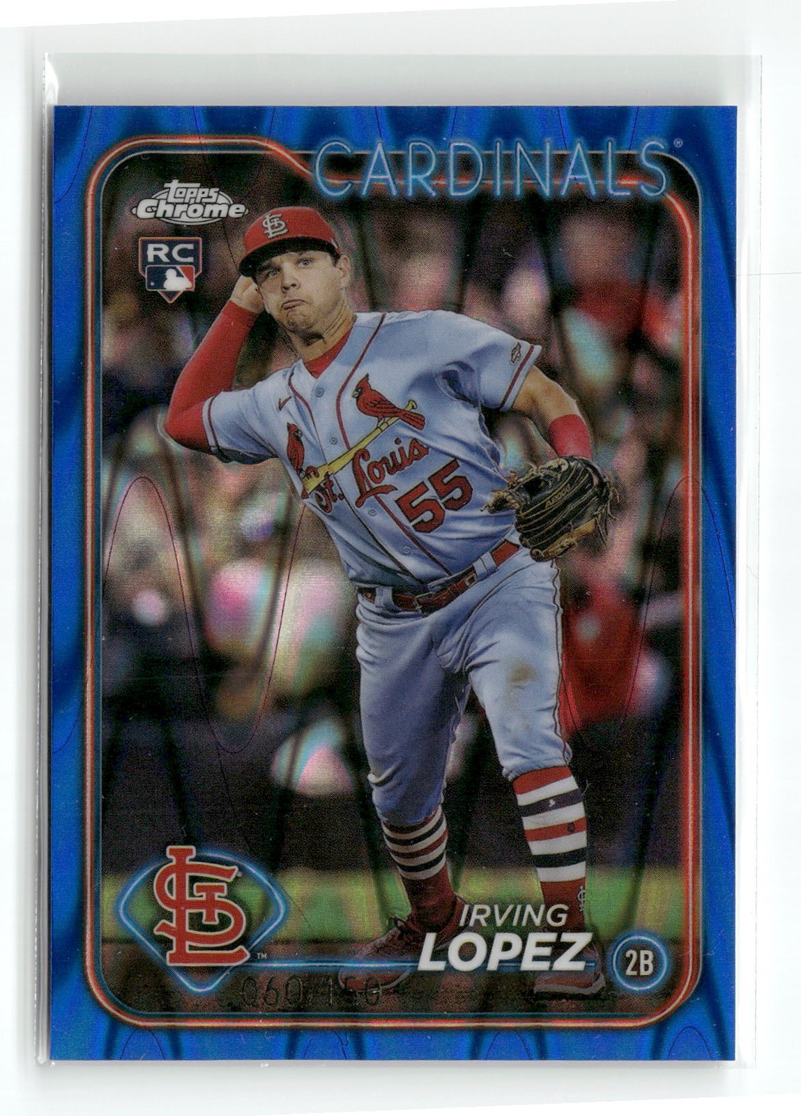 2024 Topps Chrome #95 Irving Lopez Blue Raywave Ref /150 St. Louis Cardinals