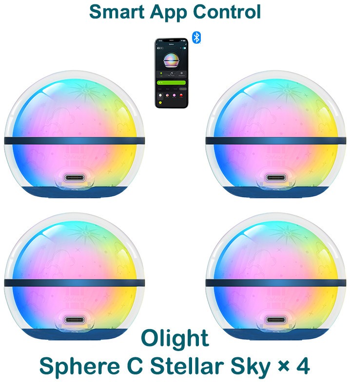 Olight Sphere C Stellar Sky 4-Pack, 360° Lighting, 75 Lum, RGB LEDs, App