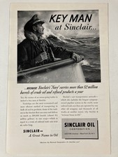 1950 Sinclair Motor Oil Print Ad Key Man Great Name Navy