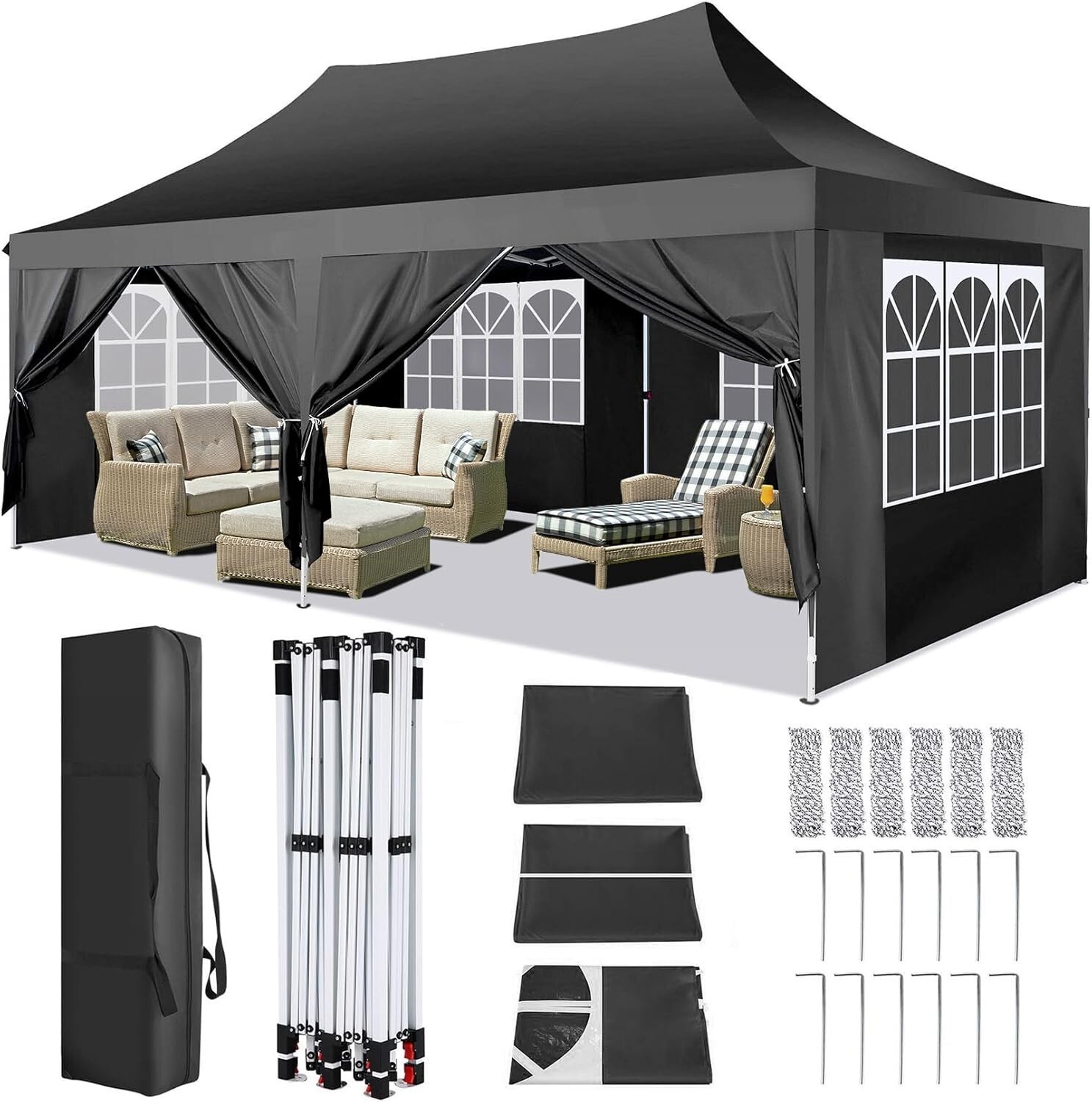 10'x20' Waterproof Tent All Season Instant Shelter With 6sidewalls