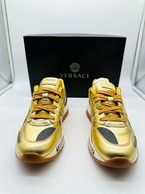 Versace Gold Sneakers Medusa Greca Women 40 US 10 Rare Luxury Italy