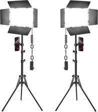 2 Pack LED Video Light Kit with Barn Door, 30W Photography Light Panel with Sta