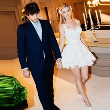 Elegant Applique Mini A-Line Wedding Dress Spaghett Strap with Flower Bride Gown